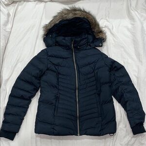 Natural Reflections Down Puff Coat with Faux Fur Trim Hood